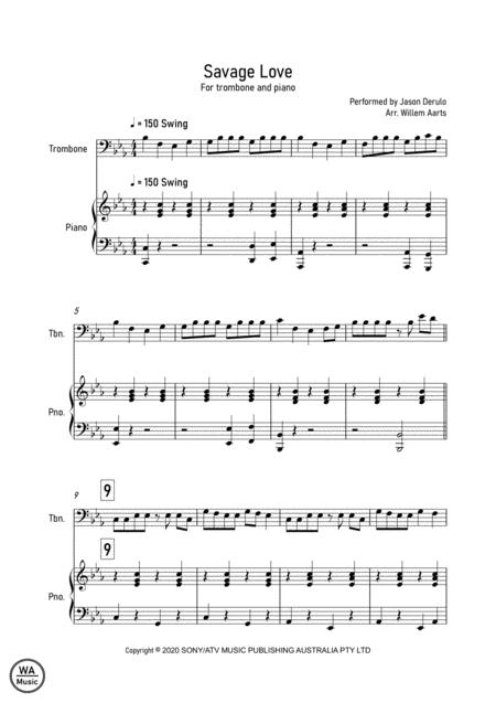 Savage Love Jason Derulo Trombone And Piano Sheet Music