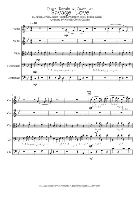 Free Sheet Music Savage Love Jawsh 685 Strings Quintet