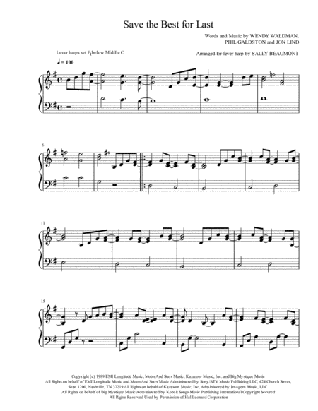 Save The Best For Last Lever Harp Arrangement Sheet Music