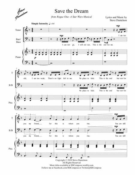 Save The Dream From Rogue One A Star Wars Musical Tbb Sheet Music