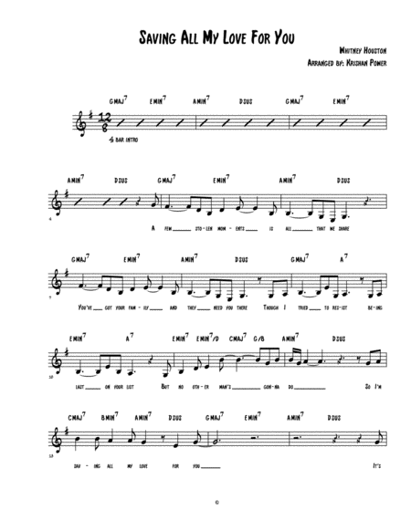 Free Sheet Music Saving All My Love For You Whitney Houston Lead Sheet