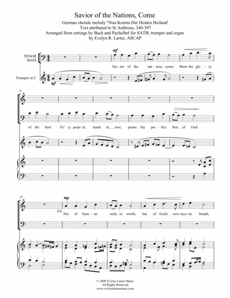 Free Sheet Music Savior Of The Nations Come