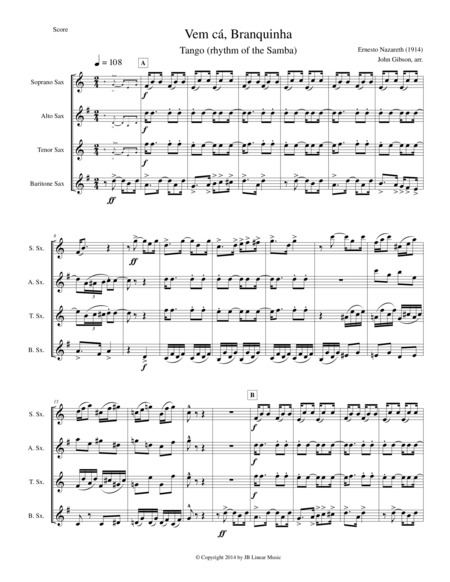 Free Sheet Music Saxophone Quartet Tango By Ernesto Nazareth