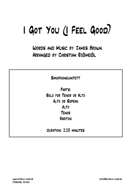 Free Sheet Music Saxophonquintett I Got You I Feel Good