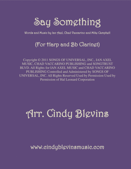 Say Something Arranged For Harp And Bb Clarinet Sheet Music