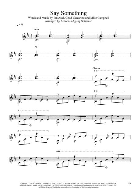 Say Something Solo Guitar Score Sheet Music