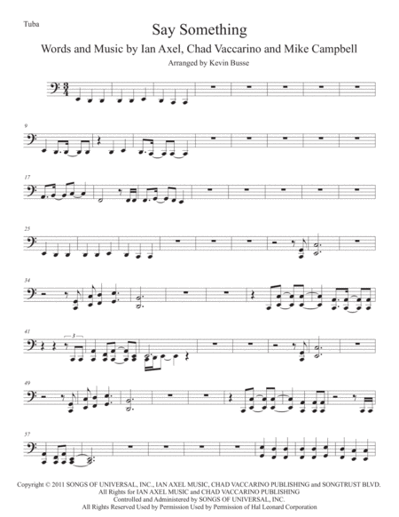 Say Something Tuba Easy Key Of C Sheet Music