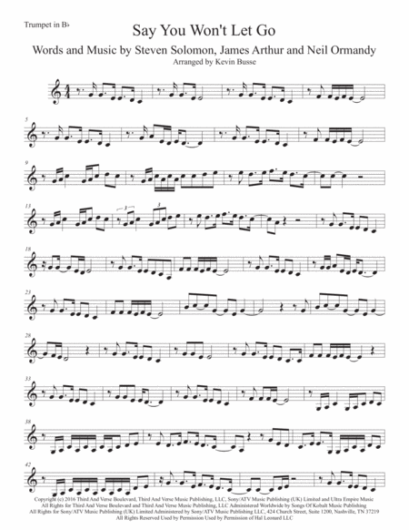 Free Sheet Music Say You Wont Let Go Trumpet Original Key