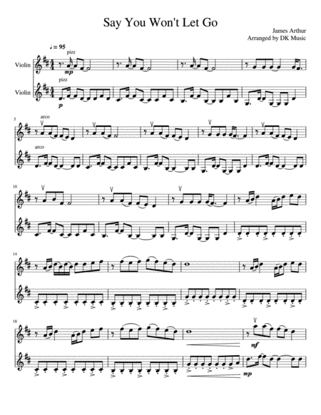 Free Sheet Music Say You Wont Let Go Violin Duet