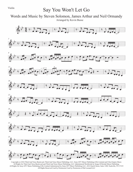 Free Sheet Music Say You Wont Let Go Violin Original Key