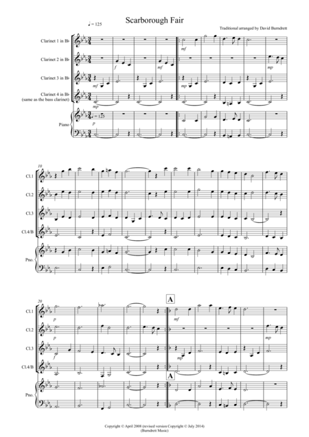 Free Sheet Music Scarborough Fair For Clarinet Quartet