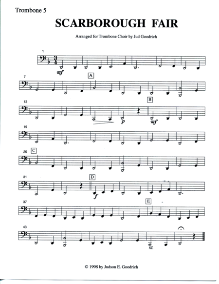 Scarborough Fair For Trombone Quintet Sheet Music