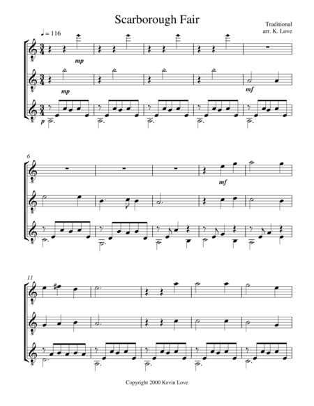 Free Sheet Music Scarborough Fair Guitar Trio Score And Parts