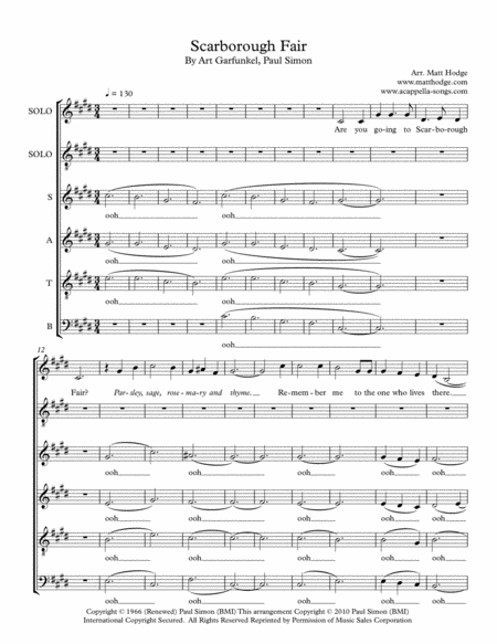 Free Sheet Music Scarborough Fair Satb A Cappella