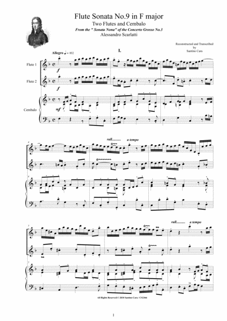 Free Sheet Music Scarlatti A Flute Sonata No 9 In F Major For Two Flutes And Cembalo