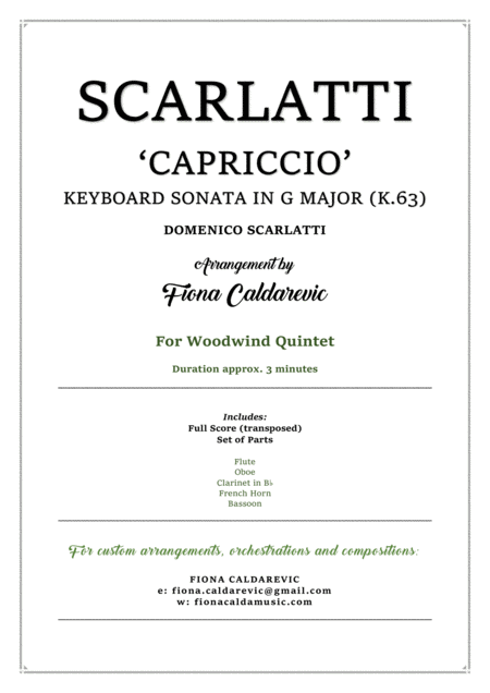 Free Sheet Music Scarlatti Capriccio Arranged For Woodwind Quintet