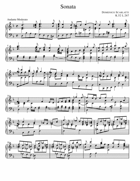 Scarlatti Sonata In D Minor K52 L267 Original Version Sheet Music