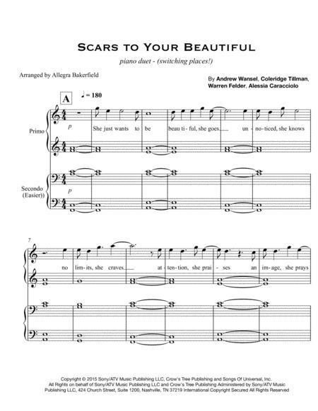 Free Sheet Music Scars To Your Beautiful Piano Duet With Lyrics Switching Places At The Piano