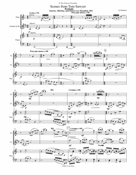 Scenes From Tom Sawyer For Flute Clarinet Or Alto Saxophone And Piano Sheet Music