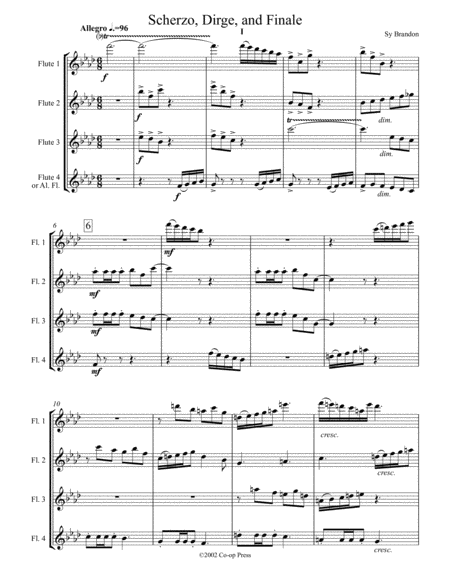 Free Sheet Music Scherzo Dirge And Finale For Flute Quartet