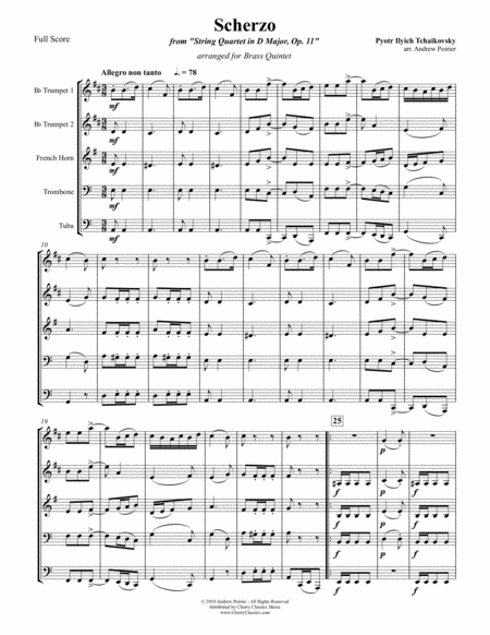 Scherzo For Brass Quintet From String Quartet Opus 11 Sheet Music