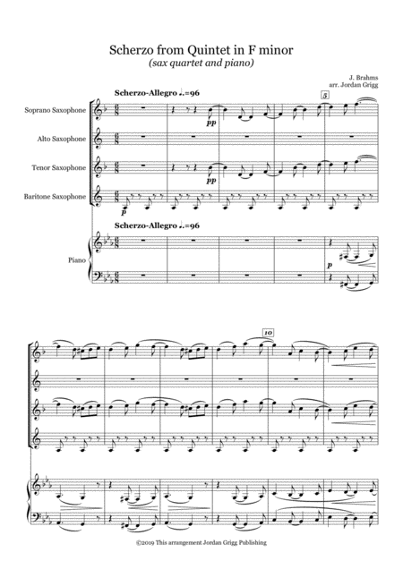 Scherzo From Quintet In F Minor Sax Quartet And Piano Sheet Music