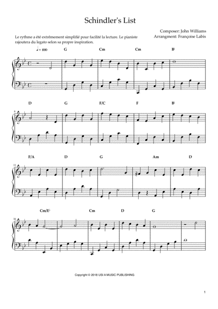 Free Sheet Music Schindlers List