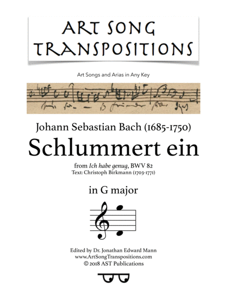 Schlummert Ein Bwv 82 G Major Sheet Music