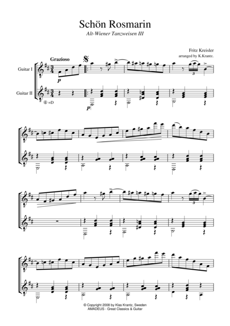 Schon Rosmarin For Guitar Duo Sheet Music