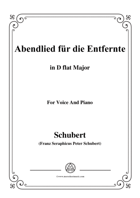 Schubert Abendlied Fr Die Entfernte Op 88 In D Flat Major For Voice Piano Sheet Music