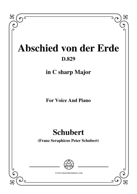 Schubert Abschied Von Der Erde Farewell To The Earth D 829 In C Sharp Major For Voice Piano Sheet Music