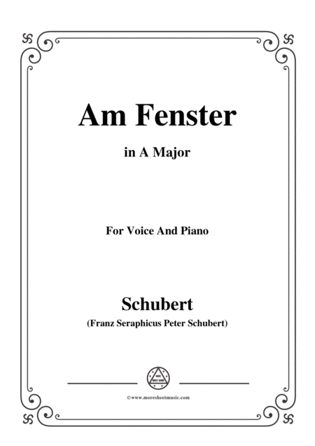 Free Sheet Music Schubert Am Fenster Op 105 No 3 In A Major For Voice Piano