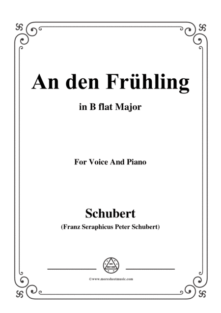 Schubert An Den Frhling In B Flat Major For Voice Piano Sheet Music