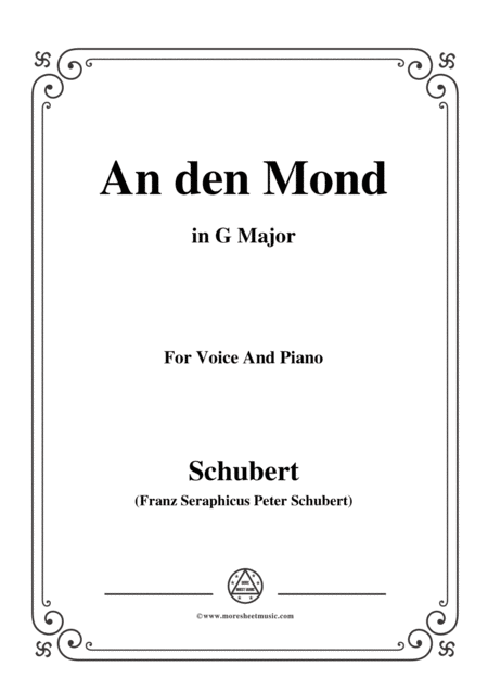 Schubert An Den Mond D 296 In G Major For Voice Piano Sheet Music