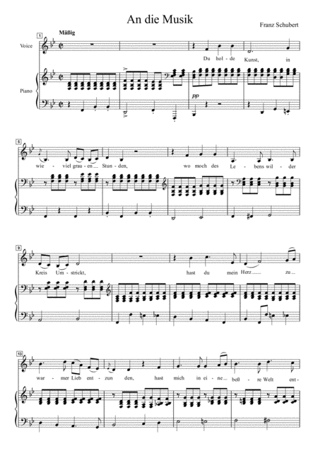 Free Sheet Music Schubert An Die Musik For Low Voice In B Flat Major