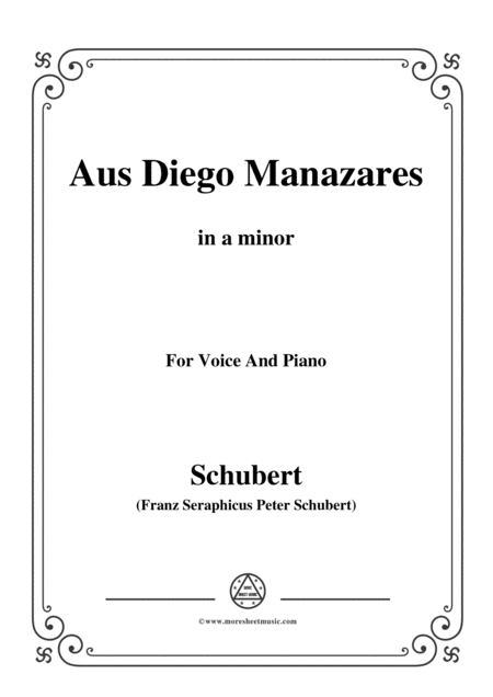 Schubert Aus Diego Manazares D 458 In A Minor For Voice Piano Sheet Music