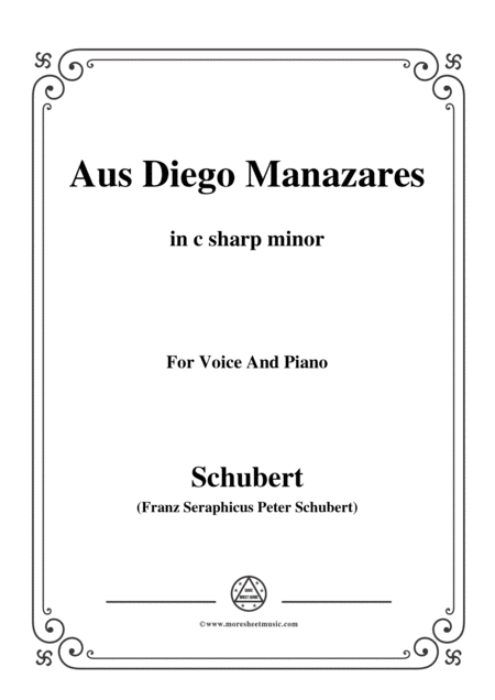 Schubert Aus Diego Manazares D 458 In C Sharp Minor For Voice Piano Sheet Music