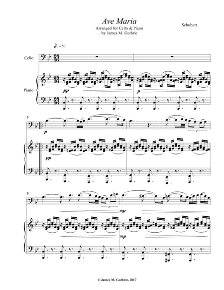 Schubert Ave Maria For Cello Piano Sheet Music