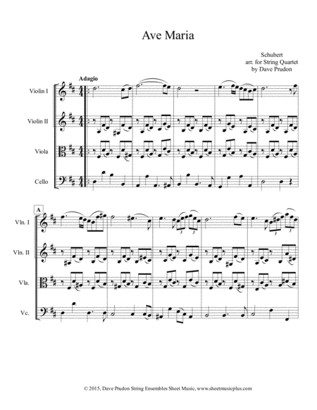 Free Sheet Music Schubert Ave Maria For String Quartet