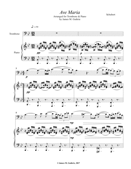 Schubert Ave Maria For Trombone Piano Sheet Music