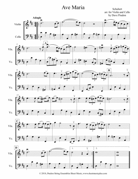 Free Sheet Music Schubert Ave Maria For Violin And Cello