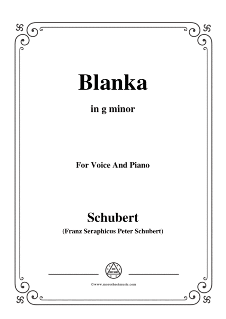 Schubert Blanka In G Minor For Voice Piano Sheet Music