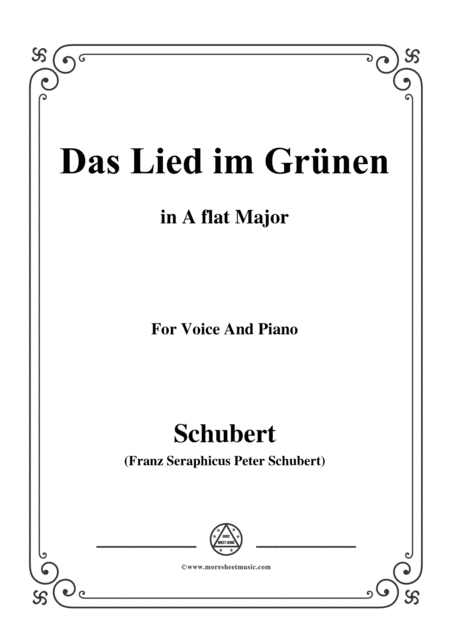 Schubert Das Lied Im Grnen Op 115 No 1 In A Flat Major For Voice Piano Sheet Music