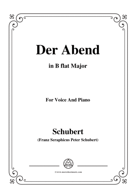 Schubert Der Abend In B Flat Major Op 118 No 2 For Voice And Piano Sheet Music