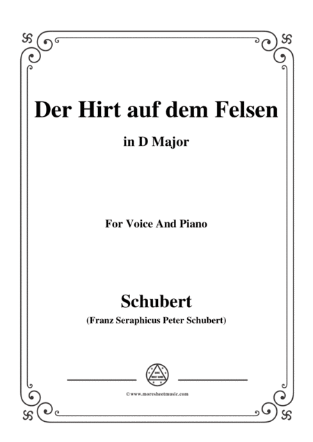 Free Sheet Music Schubert Der Hirt Auf Dem Felsen Op 129 In D Major For Voice Piano