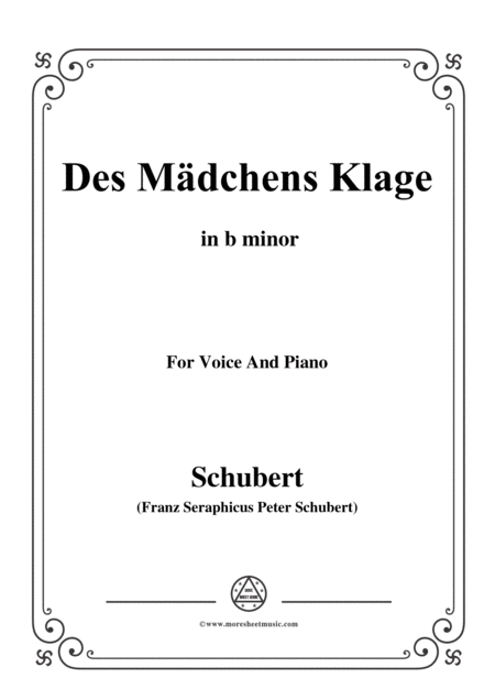 Schubert Des Mdchens Klage In B Minor Op 8 No 3 For Voice And Piano Sheet Music