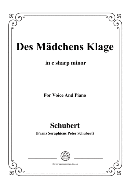 Schubert Des Mdchens Klage In C Sharp Minor Op 8 No 3 For Voice And Piano Sheet Music