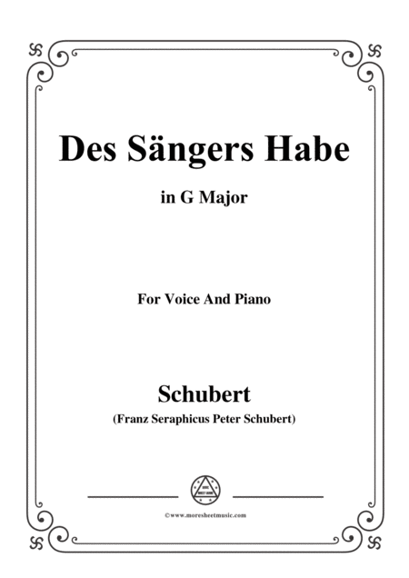 Schubert Des Sngers Habe In G Major For Voice Piano Sheet Music