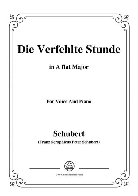 Schubert Die Verfehlte Stunde In A Flat Major For Voice Piano Sheet Music