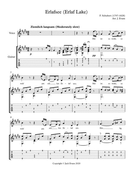 Schubert Erlafsee For Voice And Guitar Sheet Music